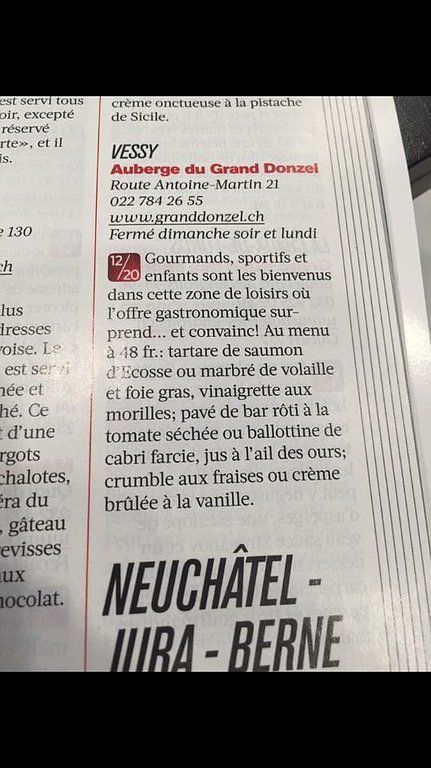 Article de presse - Auberge du Grand Donzel